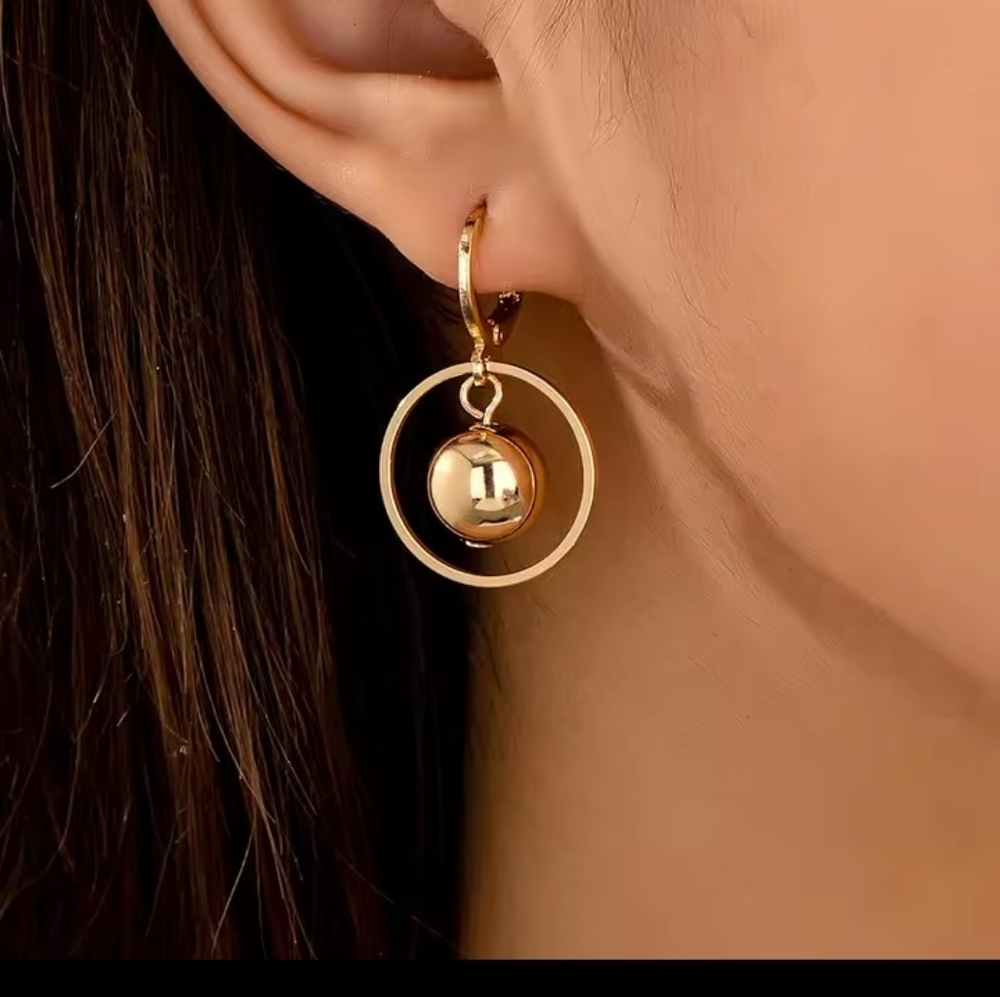 Earrings Ccb Spherical Gold Women's Dangle New f78‎